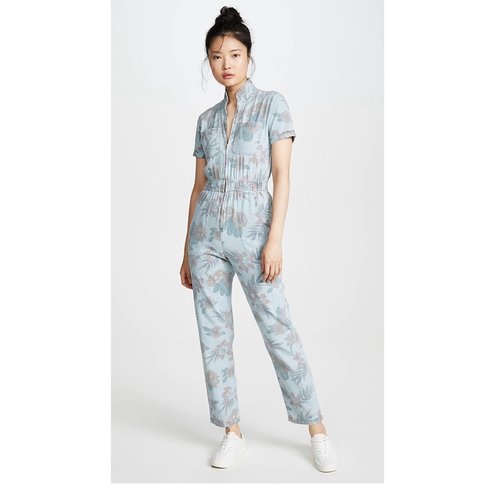 The Zip Up Short Sleeve Jumpsuit in Fresh Cut 
MOTHER